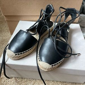 JIMMY CHOO Espadrille Ankle Strap Flat Shies Sandals Black